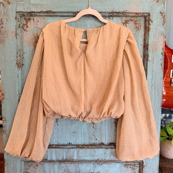 Blu Pepper Gold Thread Balloon Sleeve Blouse (Size M) - Picture 5 of 8